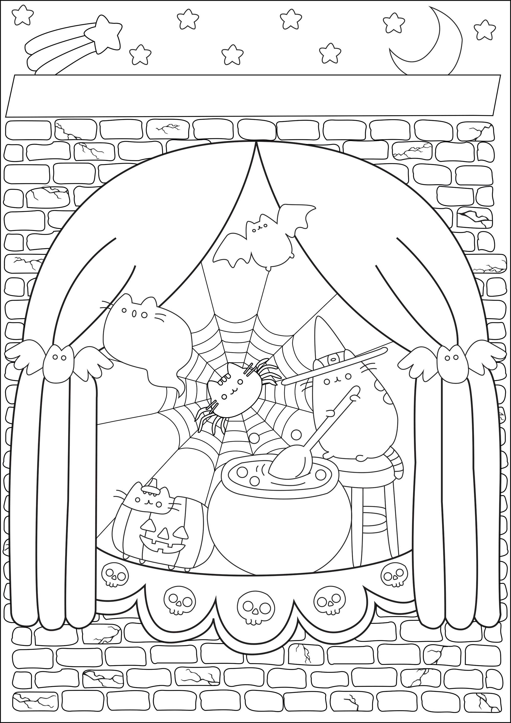 Online coloring book: Coloring page Pusheen the witch
